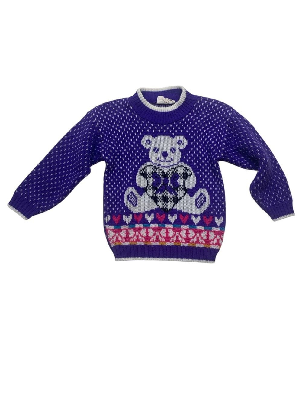 Vintage club house 3t kids girls Purple Teddy Bear Knit Sweater knit